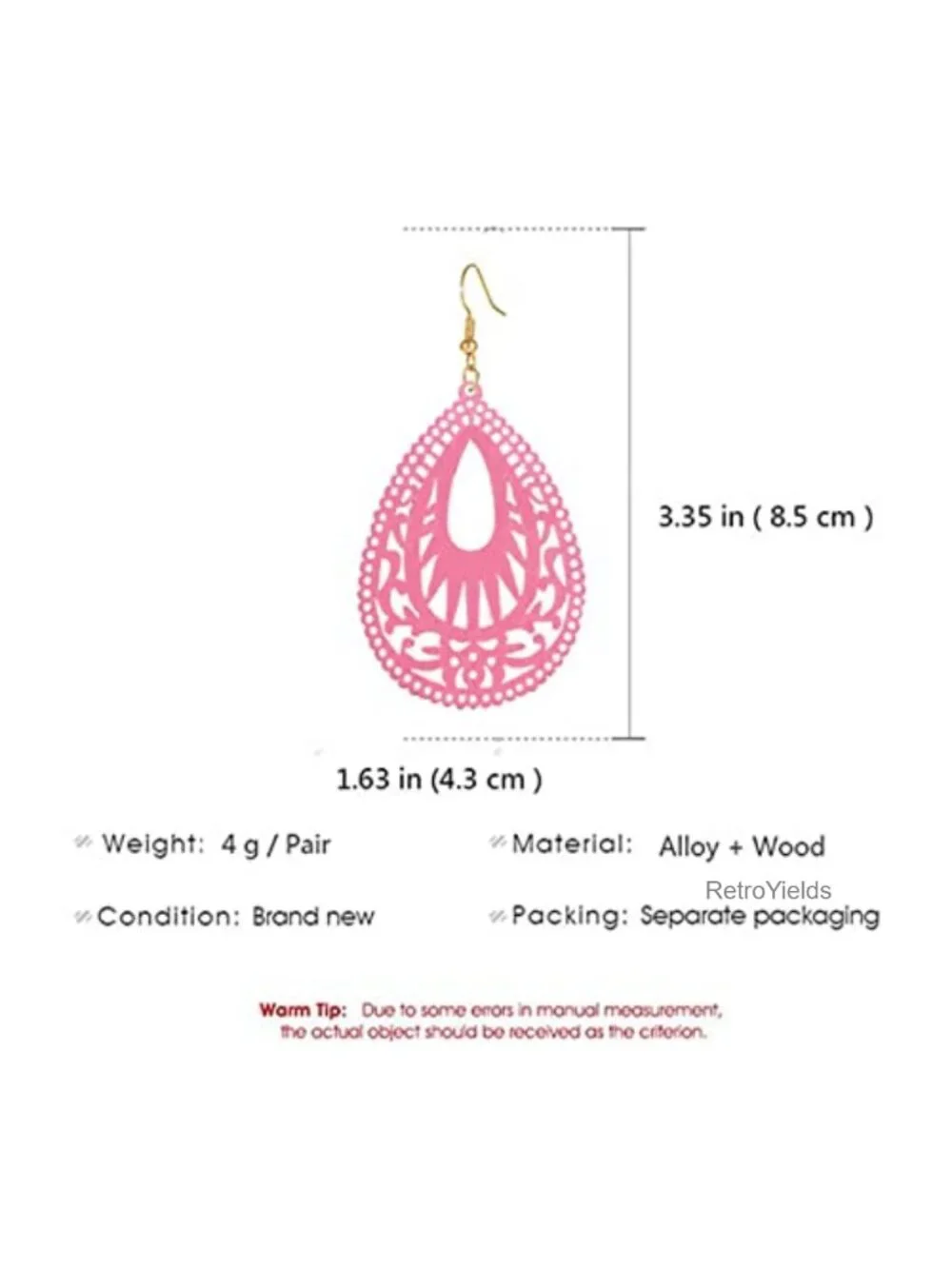 Bohemian Wood Drop Earrings Handmade Geometric Hollow Teardrop Lightweight